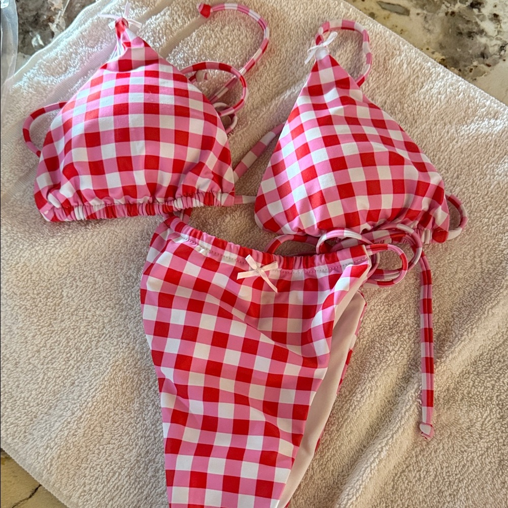 Red and White Gingham Bikini Set.  NEW